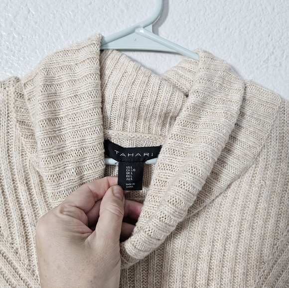 Cream  Tahari Ribbed Turtleneck Sweater Dress Sz L - Picture 4 of 9